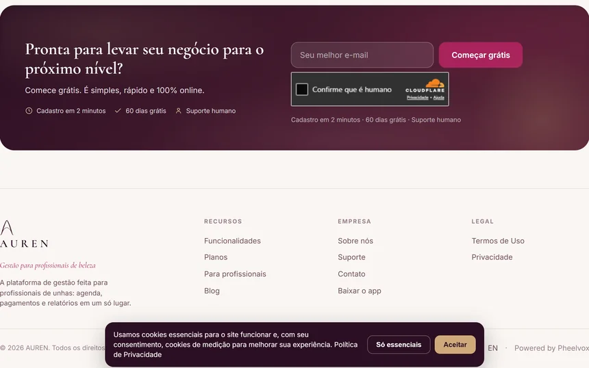 Faixa final da AUREN, com o convite para começar.