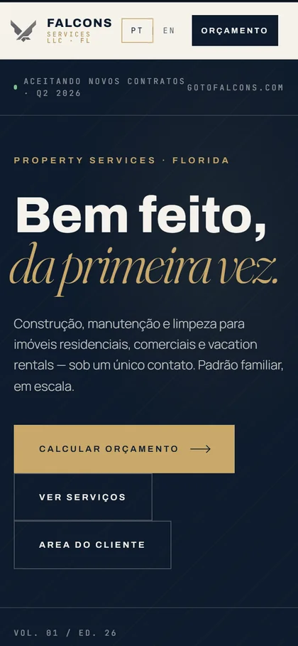 Site da Falcons no celular.