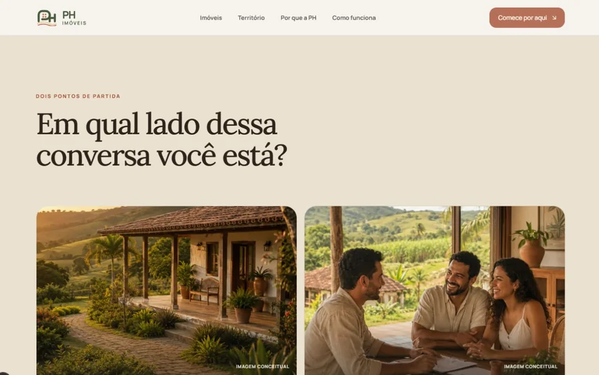 Seção “Em qual lado dessa conversa você está?”, com as imagens marcadas como conceituais.