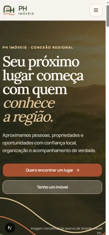 Site da PH Imóveis no celular.