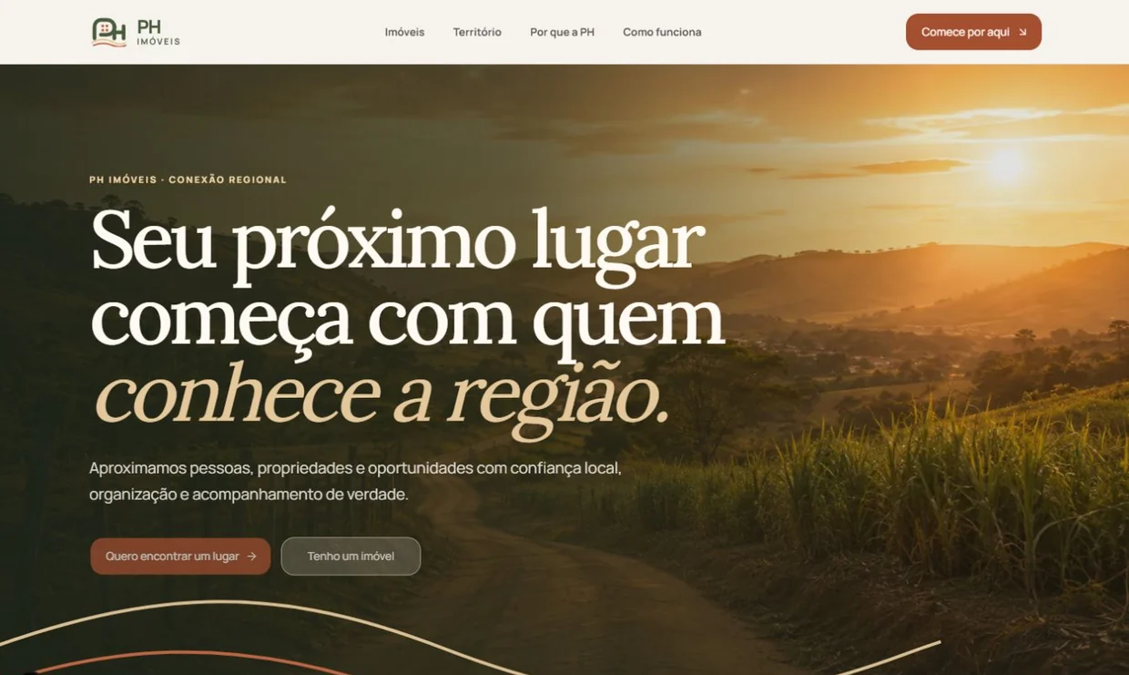 Página inicial da PH Imóveis.