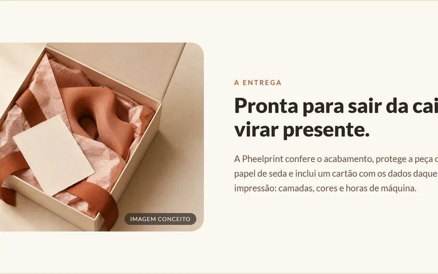 Seção de entrega e embalagem da Pheelprint.