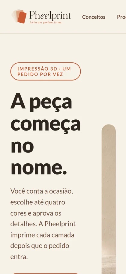 Site da Pheelprint no celular.